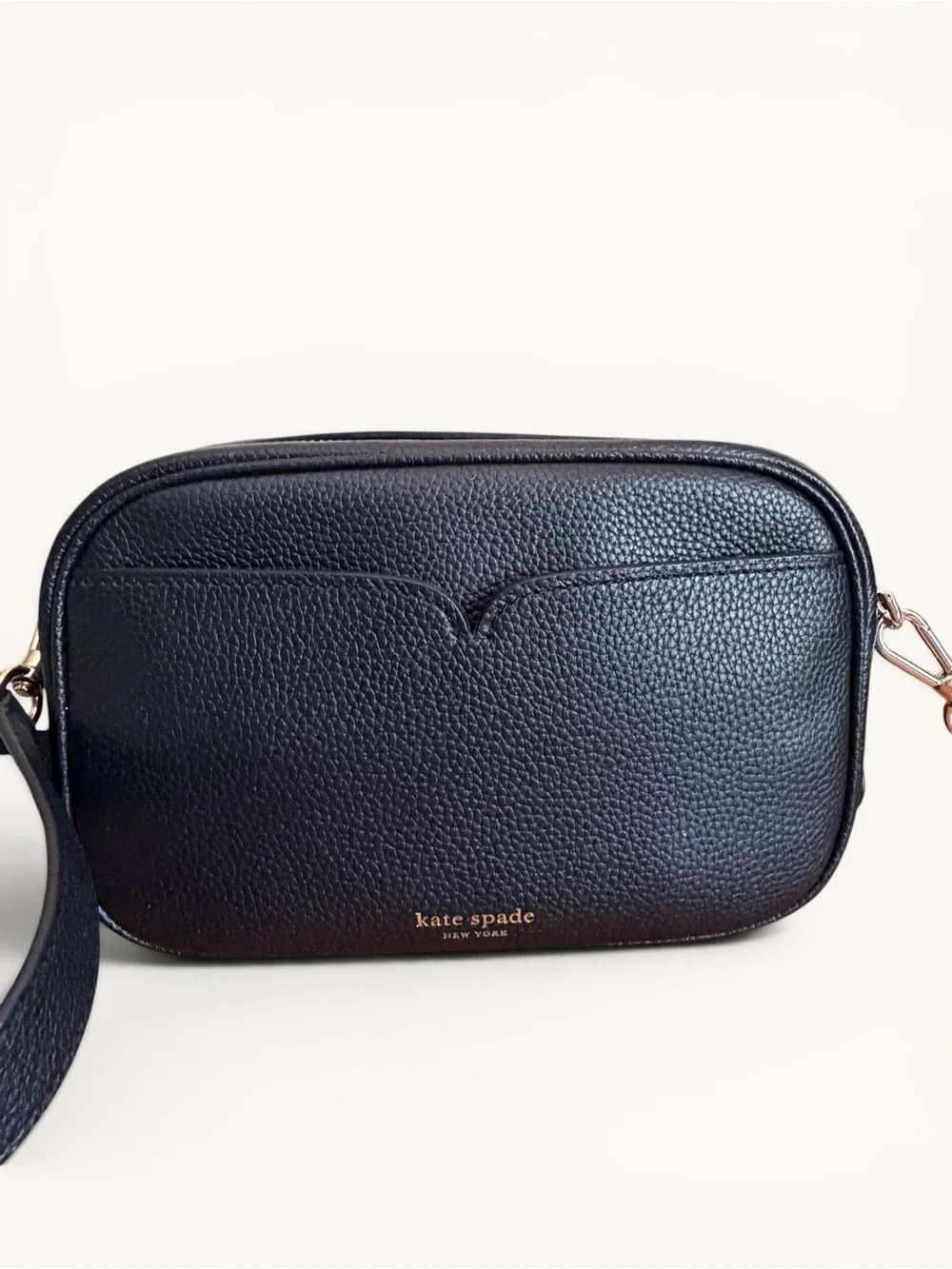 kate spade Black Pebbled Leather Camera Infinite Bag with Gold Hardware